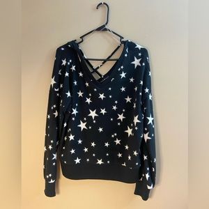 Derek Heart Womens Cozy Top V Neck Long Sleeve Black Stars ⭐️ Medium